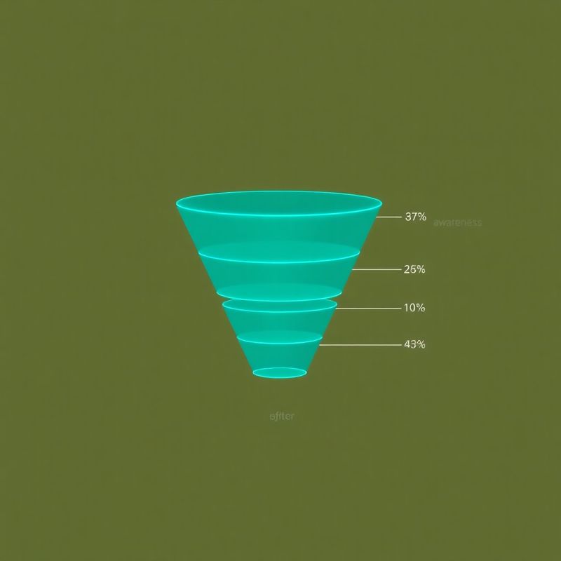 Diagram lejka marketingowego z jasnymi turkusowymi krokami